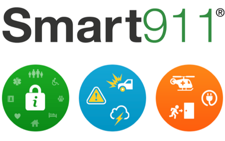 Smart911 logo with graphics showing different types of emergencies and disasters
